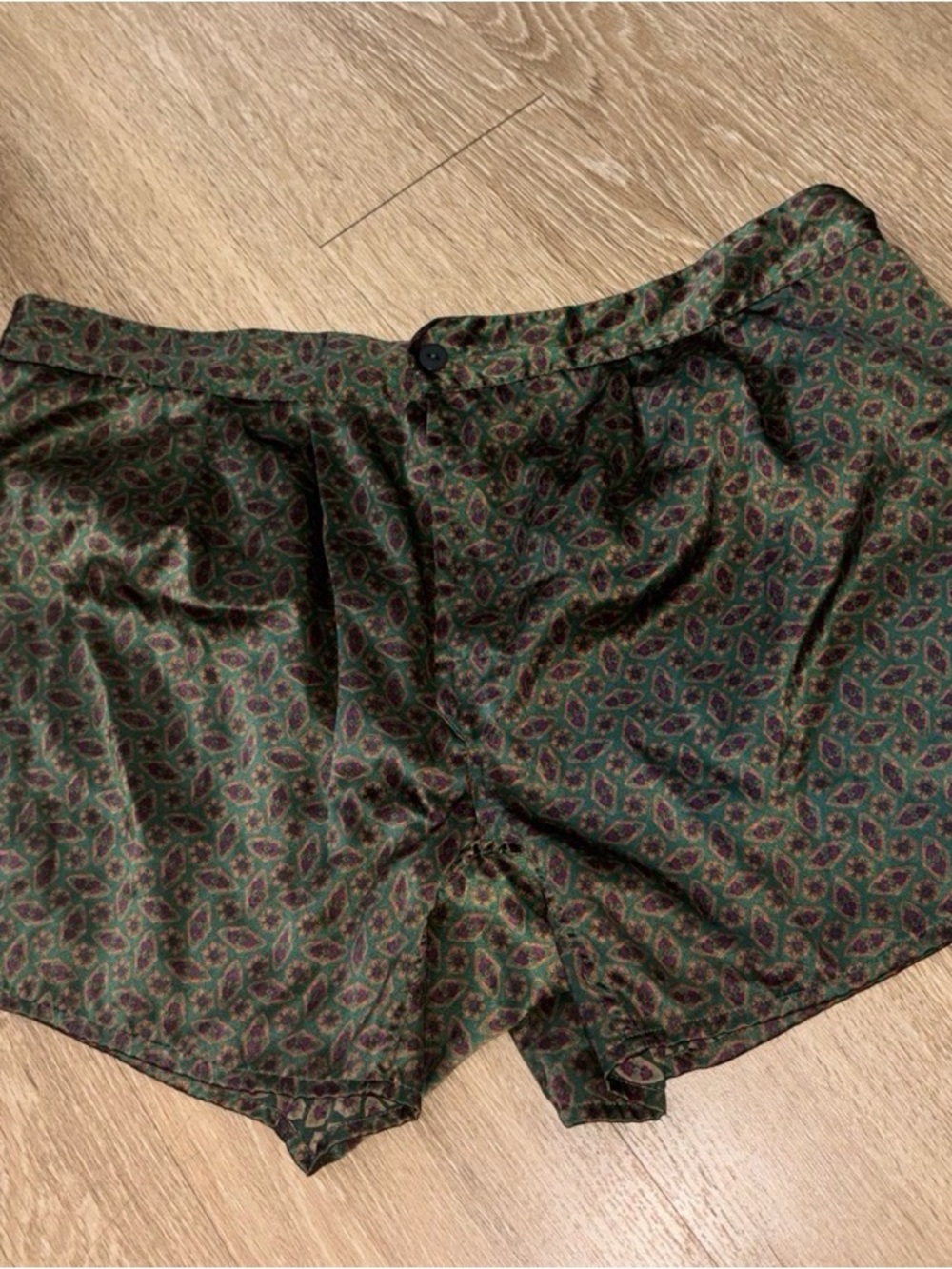 Vintage London Satin Boxer Shorts Green Geometric Print Men’s large b92